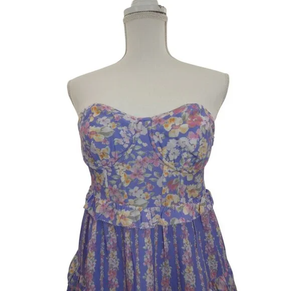 Altar'd State Lavender Floral Tiered Mini Dress Strapless NWT Size S - Picture 12 of 16